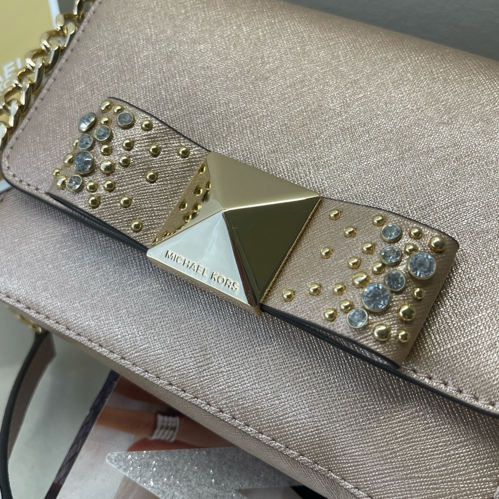 (new+tag) Michael Kors convertible leather crossbody /clutch ballet rose gold - Picture 14 of 14